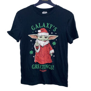 Star Wars Mandalorian Baby Yoda Christmas T-shirt Size S Black